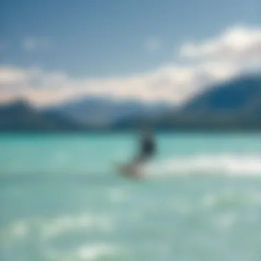 A scenic view of a kiteboarder using a hydrofoil in a pristine environment, showcasing the integration of technology and nature.