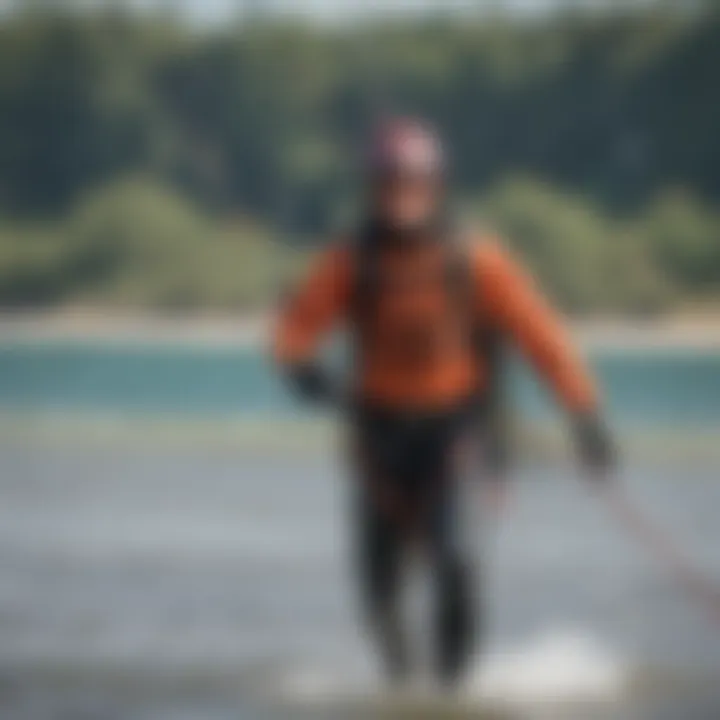 A safety demonstration highlighting how the double leash harness enhances control during kiteboarding.