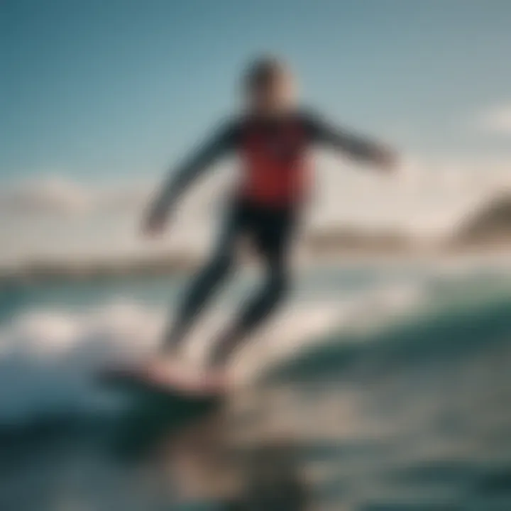 Foil surfboard in action on water with kiteboarder