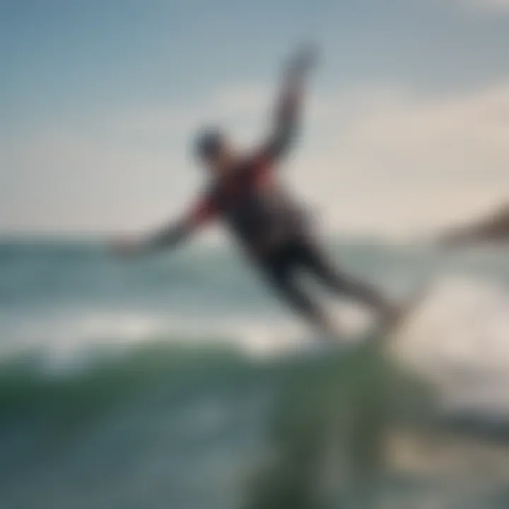 Kiteboarder confidently riding the waves while wearing a CGA vest