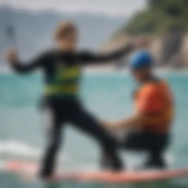 Close-up of a kiteboard trainer giving safety instructions