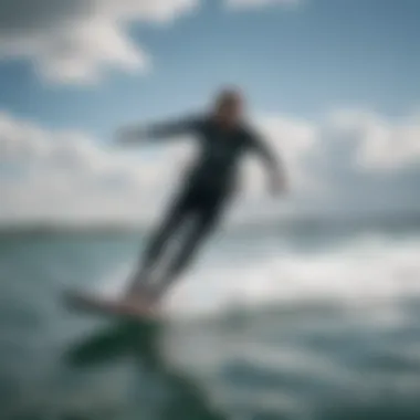 Kiteboarder utilizing an air foil board on water, demonstrating performance