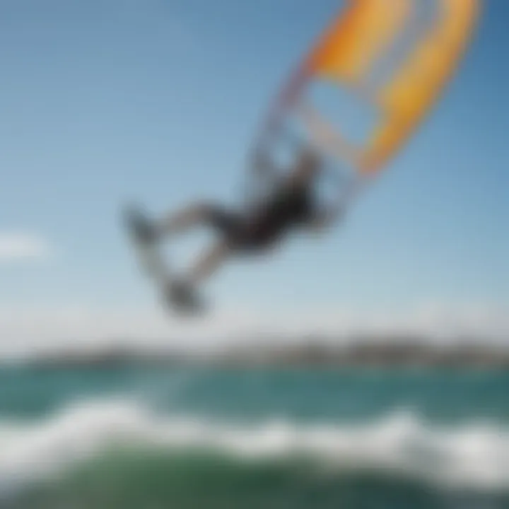 Vibrant crosswing kiteboarding action on a sunny day