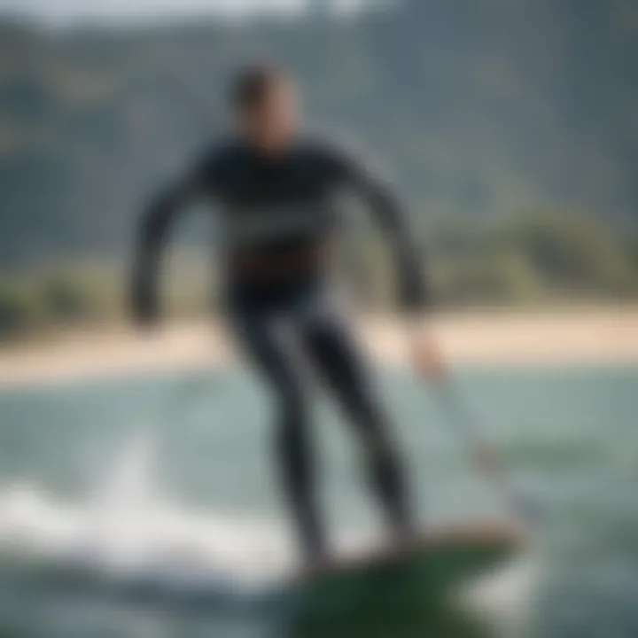 A kiteboarder in action, demonstrating the use of a wetsuit in warm waters.