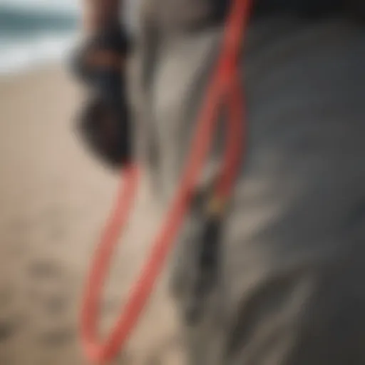 Close-up of a high-quality kite safety leash showcasing its features