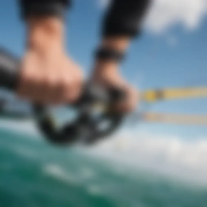 Close-up of a rogue safety strap in action during kiteboarding