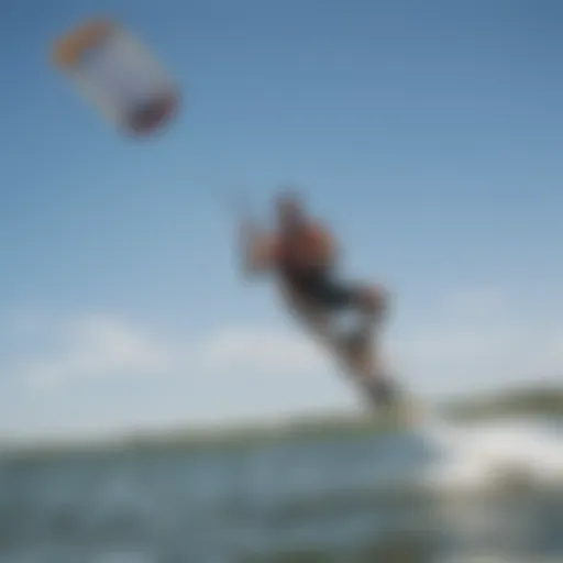 A kiteboarder harnessing Dallas winds on a vibrant lake