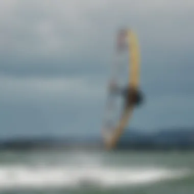 Kiteboarder navigating through wind patterns