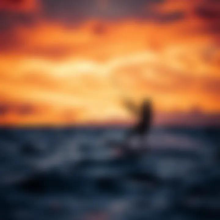 Kiteboarding at sunset with vibrant skies