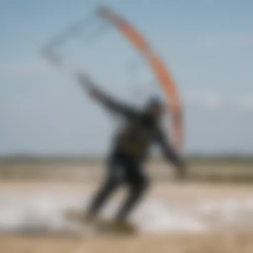 Kiteboarder navigating strong wind gusts