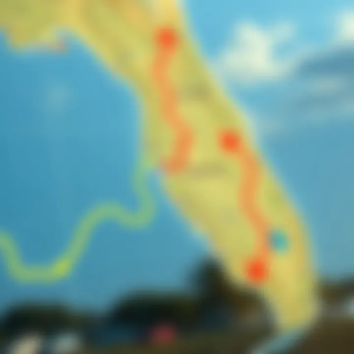 Dynamic wind speed map of Florida highlighting popular kiteboarding spots