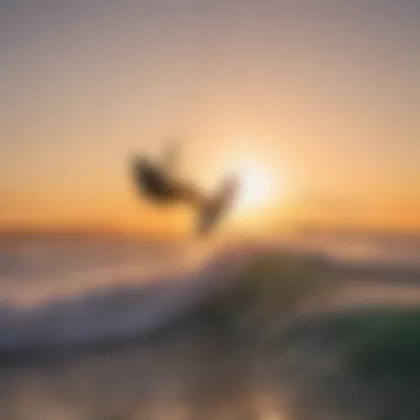 Kiteboarder soaring above the waves during a sunset session